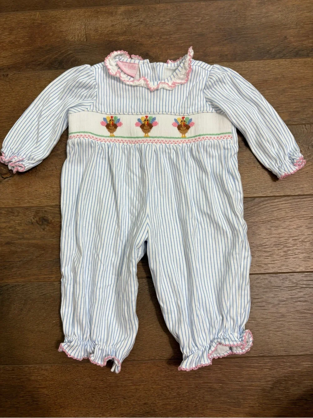 Petit Bebe Smocked Turkey Thanksgiving Romper 3M
